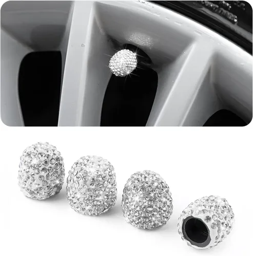 Miniatura 7 de AUCELI 4 tapones para válvulas de neumáticos de automóvil, diamantes de imitación de cristal, a prueba de polvo, cubierta de válvula de bicicleta