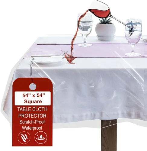LAMINET Protector de Mantel de Plástico Transparente – Cubierta de Mesa de Vinilo Resistente de Lujo – 54" Cuadrado – Cristalino, Fácil de Limpiar.