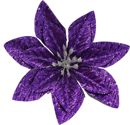 Miniatura 15 de YYCRAFT 12 flores artificiales de seda brillante con purpurina para decoración de árbol de Navidad (plata, 8 pulgadas)