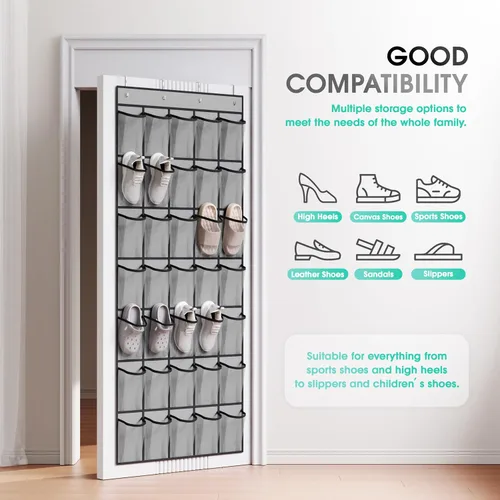 Miniatura 2 de WVM Organizador de zapatos sobre la puerta con 35 bolsillos de malla transpirable, organizador de zapatos colgante para puerta con 4 ganchos