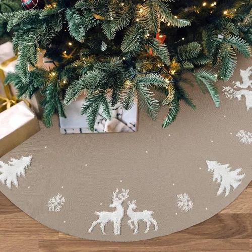 Miniatura 2 de Dremisland Falda de Árbol de Navidad, Falda de Árbol de Punto Trenzado Tejido Grueso Rústico para Decoración Navideña - Alce 3D y Árbol de Navidad