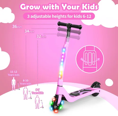 Miniatura 3 de SISIGAD Patinete para niños de 6 a 12 años, cubierta con luz LED, scooters para niños con 3 niveles de ajuste de manillar a 36 pulgadas de alto