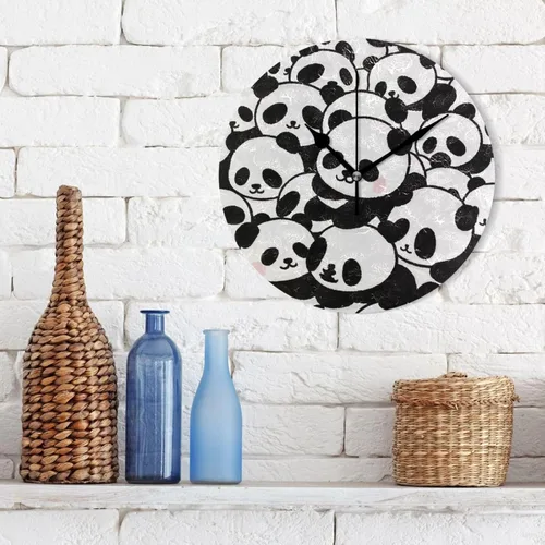 Miniatura 3 de Lindo panda de dibujos animados en blanco y negro, reloj de pared redondo de 10 pulgadas, retro, sin tictac, moderno, para oficina, cocina, oficina