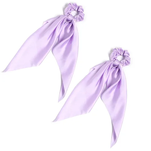 Miniatura 30 de Coleteros para el cabello para mujer, bufanda LFOUVRE Scrunchies, 2 piezas de bufandas anudadas para niñas, bufanda de satén sedoso, banda elástica