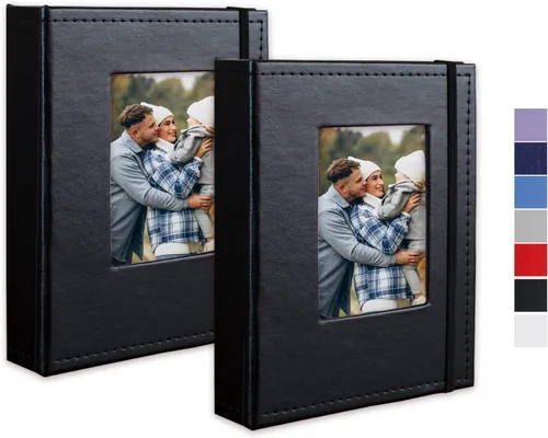 Álbum de fotos pequeño de 4 x 6 pulgadas, paquete de 2 libros de fotos de cuero, cada mini álbum de 26 páginas tiene capacidad para 52 fotos, Negro