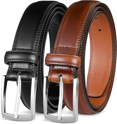 MILORDE Cinturón de vestir de cuero para hombre, 2 unidades, hecho a mano, cuero genuino, diseños clásicos y modernos para el trabajo, negocios y