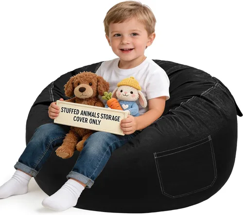 Lukeight - Puf de almacenamiento de animales de peluche para niños, funda para puf de dinosaurio con cremallera para organizar la habitación de