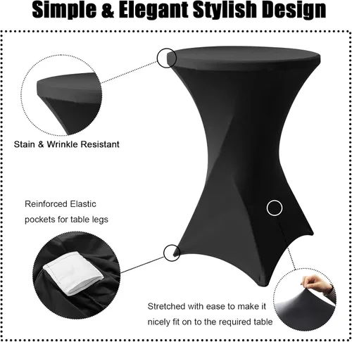 Miniatura 5 de SUNTQ Cubierta para Mesa de Cóctel 32x43, Mantel de Mesa de Cóctel Ajustado de Spandex Negro, Mantel de Mesa Alta Redonda Elástico para Fiestas