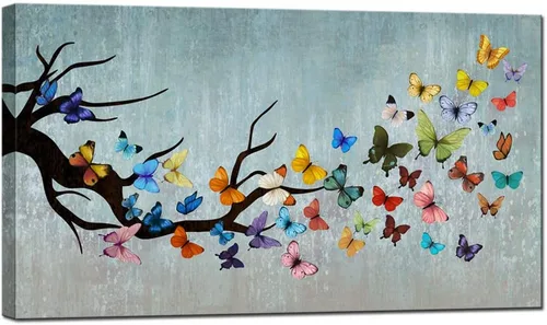 sechars Lienzo decorativo vintage para pared, pinturas de mariposas coloridas, impresiones artísticas de mariposas, obras de arte enmarcadas para el