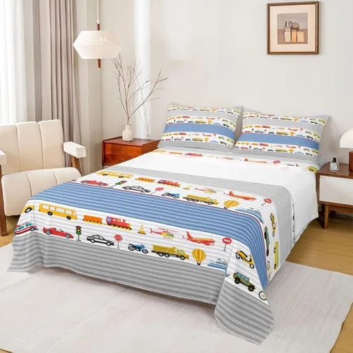 Miniatura 25 de Erosebridal Juego de sábanas de automóvil de dibujos animados para niños, juego de ropa de cama de camiones, tamaño individual, sábana bajera
