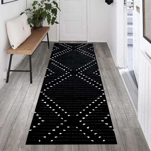 Miniatura 6 de HAOCOO - Alfombra de pasillo lavable marroquí, 2 x 6 pies, diseño geométrico moderno para pasillo, algodón tejido con diamantes, alfombra de piso