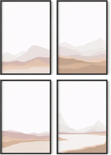 Miniatura 24 de HAUS AND HUES Arte de pared de montaña – Juego de 4 decoración de paisaje moderno de mediados de siglo, naturaleza y arte moderno Marco beige de 8