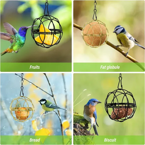 Miniatura 4 de Longzhuo 6 comederos metálicos para colibríes para colgar en exteriores, bola redonda de sebo a prueba de ardillas, regalos de observación de aves
