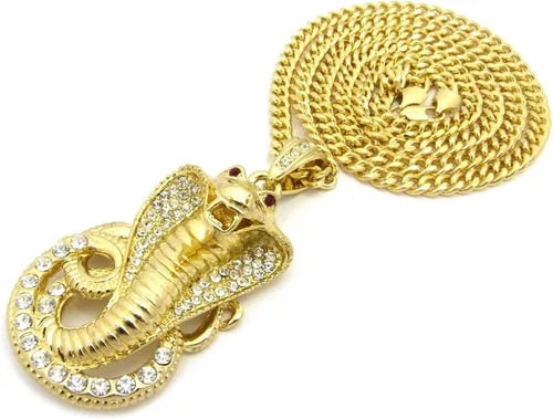 Miniatura 3 de Nuevo helado fuera Cobra Serpiente Colgante y 36" cadena Cubana Hip Hop collarCP12