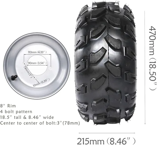 Miniatura 3 de 2 juegos de 19x7-8 delantero y 18x9.5-8 trasero sin cámara neumático con llanta para ATV Go Kart Quad Bike 4 ruedas
