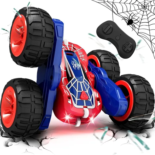 Miniatura 8 de Tecnock - Auto a control remoto para niños, autos RC de 2.4GHz con carga fácil USB-C, 4WD doble cara que gira 360° y voltea, auto de acrobacias RC