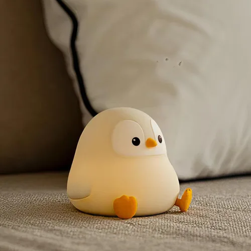 ATSUI Luz Nocturna de Pingüino, Lámpara Nocturna de Animal Novelosa y Esponjosa LED, Silicona de Grado Alimentario, Atenuable en 2 Niveles, Luz