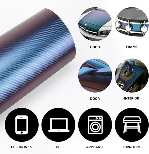 Miniatura 7 de Envoltura de Vinilo de Fibra de Carbono, Envoltura de Vinilo Púrpura Brillante para Automóvil, Encantador Camaleón Azul a Púrpura Autoadhesivo 1 pie