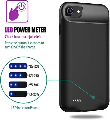 Miniatura 3 de Funda de batería para iPhone 8/7/6S/6/SE 2020/SE 3, 10000mAh Funda protectora de carga portátil recargable compatible con iPhone 8/7/6S/6/SE 2020/SE
