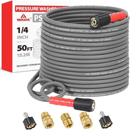 Miniatura 14 de YAMATIC Manguera de lavado a presión de 3600PSI para lavadora eléctrica de 25 pies x 1/4 pulgadas, resistente a las torceduras, manguera de repuesto