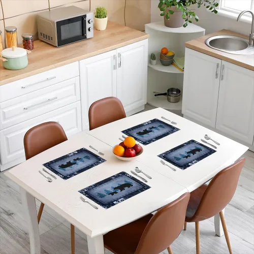 Miniatura 3 de jejeloiu Manteles individuales de mesa con osos para niños, manteles de mesa de animales salvajes de granja, mantel individual rústico de familia