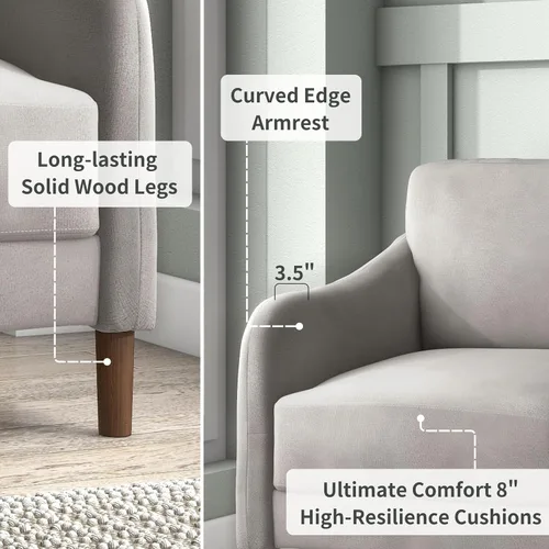 Miniatura 6 de Furniture of Amarica Diana - Sofá biplaza de terciopelo moderno de mediados de siglo con patas de madera maciza, sofá tapizado compacto de 2 plazas