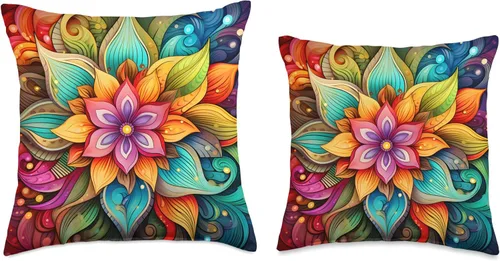 Miniatura 3 de Boho Flower Designs Groovy - Cojín psicodélico retro con diseño de flores de hibisco, 18 x 18 pulgadas, multicolor