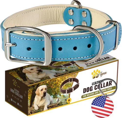 Miniatura 16 de ADITYNA Collar de perro de cuero rosa resistente para perros grandes, forrado con cuero suave, collar de perro para caminar, entrenar y senderismo