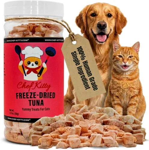 Golosinas de atún liofilizadas para gatos y perros – 100% capturado en la naturaleza, un solo ingrediente, alto en proteínas, aperitivo saludable –