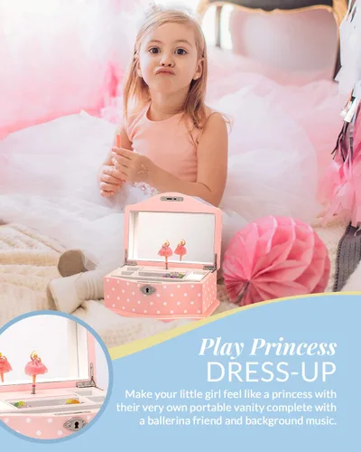 Miniatura 5 de Elle Joyero Organizador de joyas de bailarina y caja de música de cuerda Swan Lake para niñas y adolescentes, accesorios y almacenamiento de madera