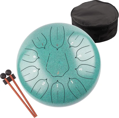 Miniatura 7 de Tambor de lengua de acero de 12 pulgadas, 11 notas para adultos, instrumento etéreo de metal para meditación y yoga con libro de música, mazos