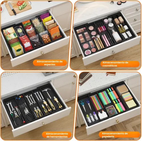 Miniatura 7 de Organizador grande de cubiertos, organizador de cajones de utensilios expandible para cajones de cocina, organizador de cajones de cocina