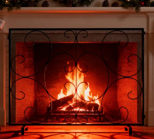 Kingson - Pantalla protectora decorativa de panel único para chimenea, malla de metal resistente hecha a mano, protector contra chispas de fuego de