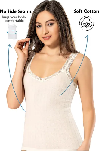 Miniatura 48 de VAVONNE Camiseta sin mangas tipo camisola para mujer, toda de algodón, aireada, suave y cómoda
