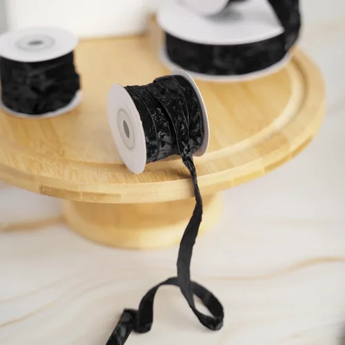 Miniatura 9 de HUIHUANG Cinta de Terciopelo Negro 3/8" Cinta de Terciopelo Arrugado para Adornos de Árbol de Navidad, Envoltura de Regalos, Decoración de Coronas