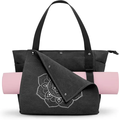 Miniatura 15 de Gonex Bolsa para Esterilla de Yoga, Bolsa de Gimnasio Tipo Tote con Múltiples Bolsillos para Mujeres y Hombres, Portaesterillas de Yoga de Lona