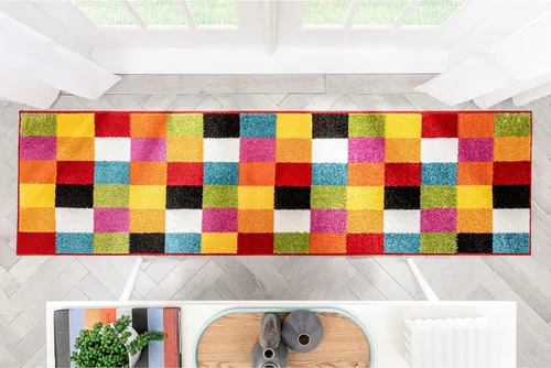 Miniatura 9 de Felpudo pequeño de Well Woven para habitación infantil, cocina. Suave y duradero de estilo moderno, diseño Daisy Flowers, con detalles en azul.