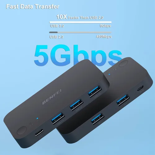 Miniatura 5 de Interruptor USB 3.0, Conmutador USB 2 Computadoras Comparten 3*USB 3.0 y 1*USB C con Control Remoto para PC Ratón Teclado Impresora Escáner