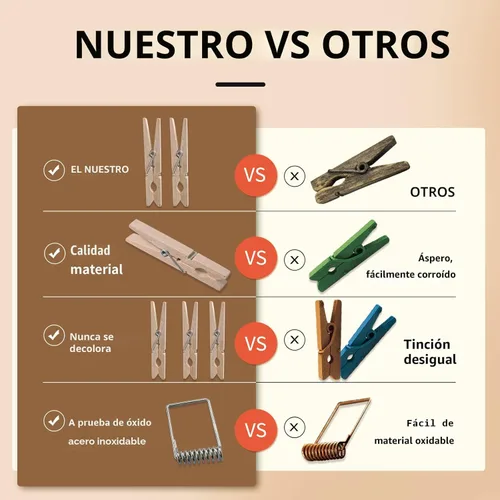 Miniatura 2 de Paquete de 50 pinzas de madera de aproximadamente 2-7/8 pulgadas de largo