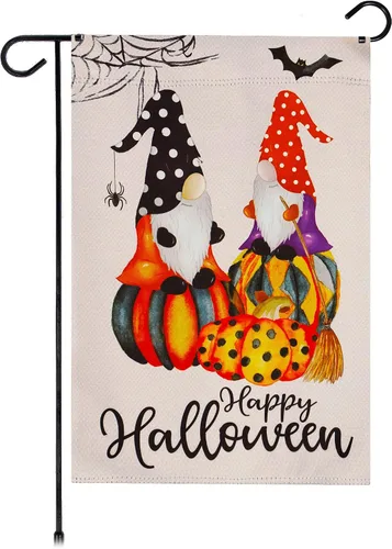 Miniatura 15 de G128 - Bandera de jardín de Halloween, cita de truco o trato con bonito búho, decoraciones de jardín y patio, bandera rústica de temporada para 12 x