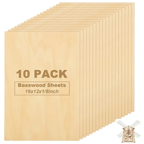 10 hojas de tilo de 16 x 12 x 1/8 pulgadas, tableros de madera sin terminar, tilo de 0.118 in para corte láser, artes y manualidades, pintura,