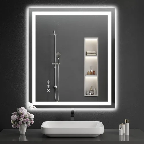 Miniatura 13 de Espejo de baño LED de 30 x 48 pulgadas con luces, regulable, antivaho, espejo de tocador de baño para pared, retroiluminado + luz frontal, función