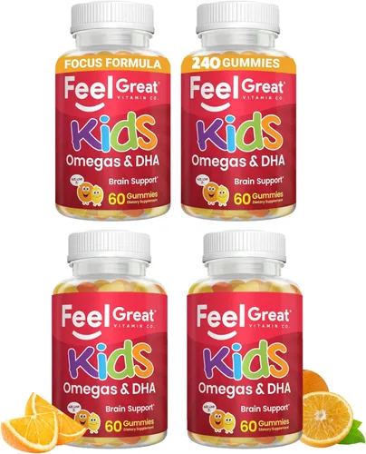Miniatura 11 de Feel Great Vitamins Kids DHA Gummies con Omega 3 6 9, vitamina C (paquete de 2) Apoya la función cerebral saludable, la visión y la salud