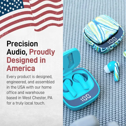 Miniatura 8 de Auriculares inalámbricos verdaderos Groovz con estuche de carga - Diseñados y fabricados en Estados Unidos - Auriculares Bluetooth resistentes al