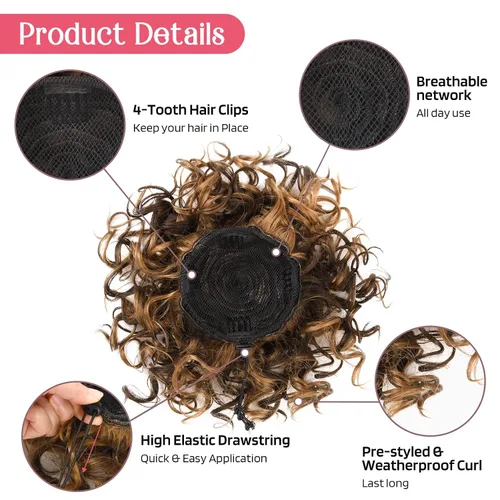 Miniatura 3 de HOOJIH Moño de pelo rizado, moño desordenado, pieza de pelo elástico con cordón grande, extensión completa, extensión corta de cola de caballo