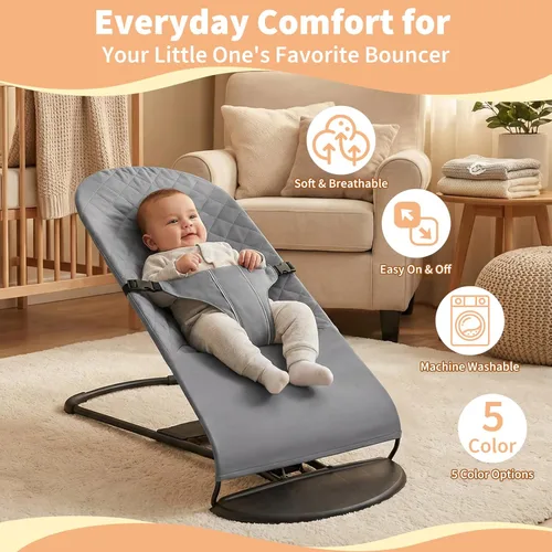 Miniatura 5 de Asiento de tela para gorila – para BabyBjorn Funda de repuesto compatible con BabyBjörn Bouncer Bliss, lavable a máquina (gris)