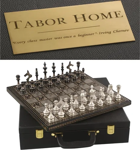 Juego de mesa de ajedrez personalizado de lujo y decorativo de alta calidad, 12 x 12 pulgadas, negro y plateado, juego coleccionable y hecho a mano