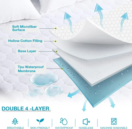 Miniatura 3 de Mooreeke Protector de colchón impermeable tamaño King, suave y transpirable, acolchado, protector de colchón de 21 pulgadas de profundidad