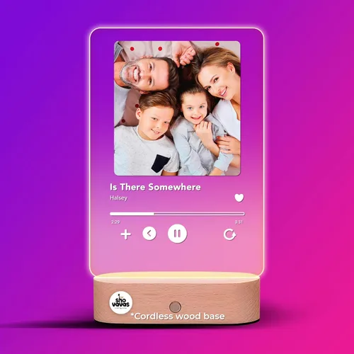Placa acrílica personalizada con base de madera, marco de lista de reproducción con luz LED, placa de música personalizada con foto, Navidad, regalo