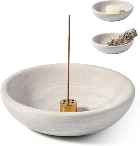Miniatura 20 de Koville Soporte de incienso de mármol natural, soporte para varillas de incienso con 9 agujeros, quemador de incienso hecho a mano con recogedor
